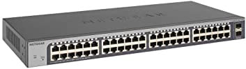 Netgear GS750E-100EUS Switch Ethernet Gigabit 50 Ports 10/100/1000 Mbps (GS750E) Dont 2 SFP, Smart Manageable Plus, Bureau ou Rackable, Métal, Protection ProSAFE, Idéal pour Les PME et TPE Noir