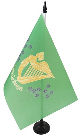AZ FLAG Tischflagge Irland Erin Go Bragh 21x14 cm Kunststoffsockel | Für innen Irische Tischflagge Ireland Erin Go Bragh genähte Ausführung mit verstärkten Kanten mit Kunststoffstab