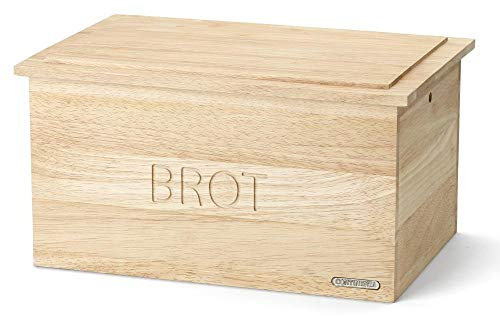 Continenta Brotkasten mit Deckel aus Gummibaumholz, Holz-Brotbox, Größe: 34,5 x 23 x 19 cm