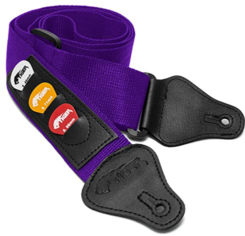 TIGER STP4-BK Sangle pour Guitare avec rangement pour médiators - Violet