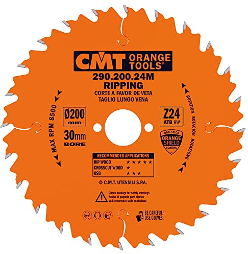 CMT ORANGE TOOLS 290.200.24M - HANDKREISSÄGEBLATT - LÄNGSSCHNITT 200X2.8X30 Z=24 10° WECHSELZAHN