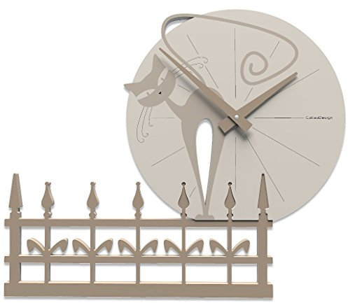 CalleaDesign - Romantische Katzen-Uhr, Farbe: Taupe