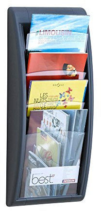 VKF Renzel GmbH Wandmagazinhalter Avena anthrazit / 4 Fächer DIN A4 / Zeitschriften-Halter für Wartebereich