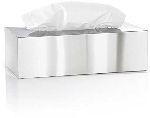 blomus -NEXIO- Kleenexbox aus poliertem Edelstahl, Kosmetiktuchbox für alle Papiertücher, Papiertuchspender Ein-Hand-Bedienung, exklusives Badaccessoire (H / B / T: 7,5 x 24 x 12 cm, Edelstahl, 66660)