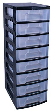 Really Useful Plastic Storage Box Storage Tower 8x7 Litre Black Frame with Clear Drawers