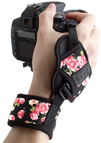 USA Gear Professional Camera Wrist Strap with Black Padded Neoprene Design and Metal Plate - Compatible with Canon, Fujifilm, Nikon, Sony and more DSLR, Mirrorless, Point and Shoot Cameras