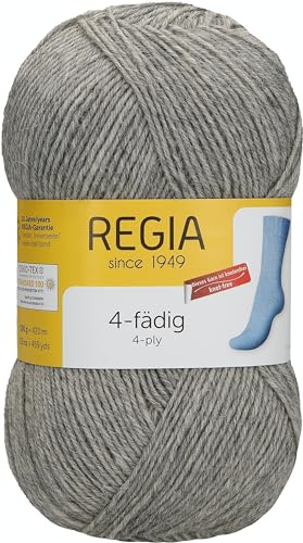 REGIA 4-fädig Uni 9801268-00033 flanell meliert Handstrickgarn, Sockengarn, 100g Knäuel