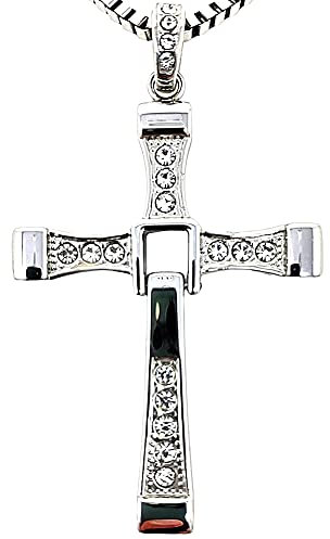 HS86 Kreuz Kette aus Edelstahl Halskette in Silber Anhänger Strass Geschenk Groß