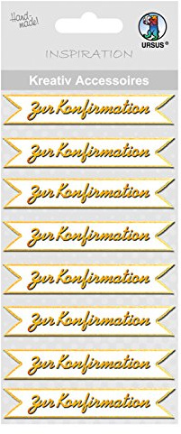 Ursus 564000146 - Kreativ Accessoires, zur Konfirmation, gold, 8 Stück, selbstklebend, aus verschiedenen hochwertigen Materialien, zum Verzieren und Dekorieren von Scrapbooking, Karten und Geschenke