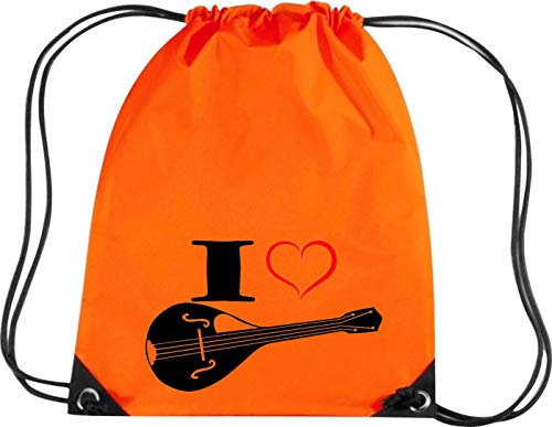 Shirtstown Premium Gymsac Musique I Love Mandoline, Orange