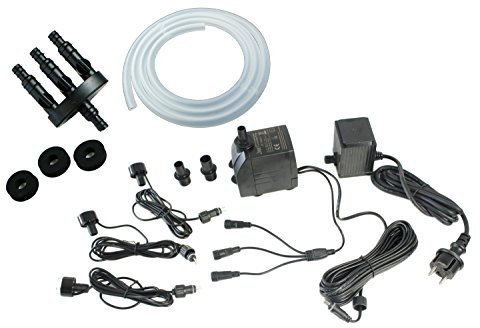 Arnusa Springbrunnen Pumpe Komplett Set mit 3er LED-Beleuchtung inkl.3 Wege Schlauchadapter, Schlauch und Schaumstoffdichtungen (1500L/H, RGB Farbwechsel)
