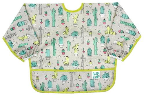 Bumkins Sleeved Bib for Girl or Boy, Baby and Toddler for 6-24 Mos, Essential Must Have for Eating, Feeding, Baby Led Weaning Supplies, Long Sleeve Mess Saving Food Catcher, Soft Fabric, Cactus Green