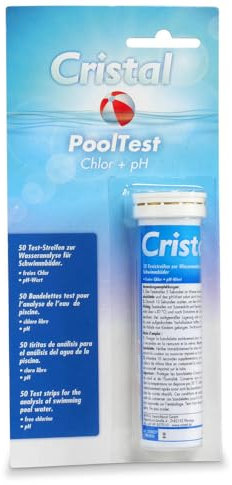 Cristal Pooltester Chlor pH-Wert 50x Teststreifen zur Wasseranalyse für Schwimmbad Pool Whirlpool Einfache Handhabung Schnell und zuverlässig
