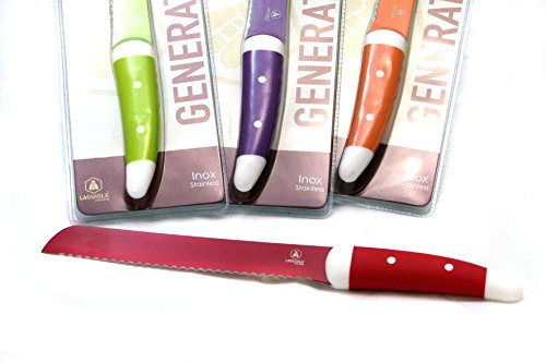 Lujo Laguiole Cuchillo de Pan de Acero Inox con Mango de silicona Color ROJO