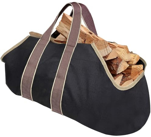 Bolsa grande de lona para transportar leña al interior, bolsa para transportar troncos redondos de leña hasta el fuego, soporte y cesta para guardar la madera de abedul cerca de la chimenea