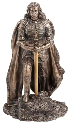 King Arthur debout Tirant l'épée dans la pierre Finition bronze Statue