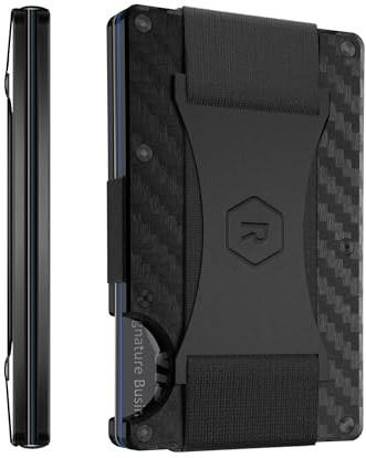 Ridge Wallet for Men - Slim Minimalist Compact Wallet and Card Holder, RFID Protected Front Pocket Wallets for Men with Integrated Cash Strap (Carbon Fiber 3K)