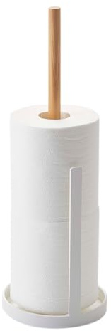 Yamazaki 2346 Tosca Toilet Paper Stand, White, Steel/Wood, 13 x 13 x 37.5 cm
