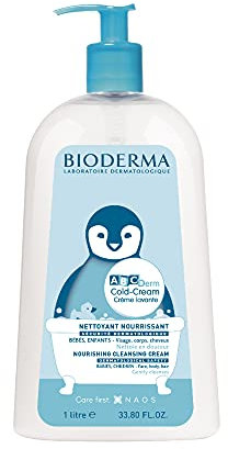 BIODERMA ABCDerm Cold Cream - Crème Lavante pour bébé - Nettoie, nourrit et protège - Peaux normales à sèches - Pour le bain et la toilette - Flacon pompe 1 l