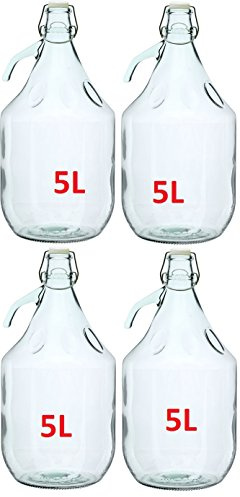BDG5D 4 x Glass Balloon Fermentation Bottle Wine Balloon 5 L Clip Closure