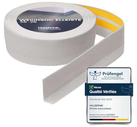 HOLZBRINK Weichsockelleiste selbstklebend PVC 50x20mm, 25 m | Winkelleiste für Küchenarbeitsplatte, Bodenbelag | Eckleiste selbstklebend | Farbe: Birke