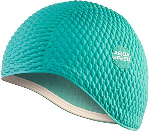 Aqua Speed Damen Badekappe Lange Haare | Womens Swimming Cap for Long Hair | grüne Bademütze wasserdicht | Schwimmkappe Latex | Badehaube Schwimmen | Latexbadekappe | grün 04 | Bombastic