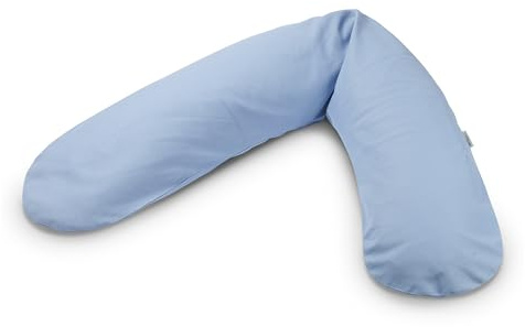 Das Original THERALINE Schwangerschafts- & Stillkissen | gefüllt mit sandfeinen Original-Mikroperlen | inkl. Außenbezug „Chambray“ | 190 cm