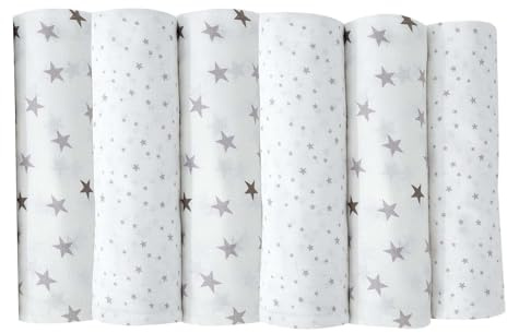 Trois Kilos Sept 6er Pack Mullwindel, Stern, Weiß / Grau, 70x70 cm, 3-18 kg, Unisex-Kinder, Wiederverwendbar, 6 Stück