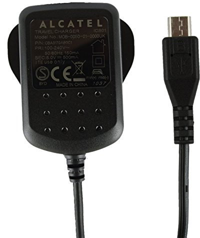 Genuine Alcatel Black 500 mAh 3 Pin Micro USB Mains Charger Suitable for Alcatel Pixi 3 ( 4.5 ), Pixi First & Pixi 4 ( 3.5 )
