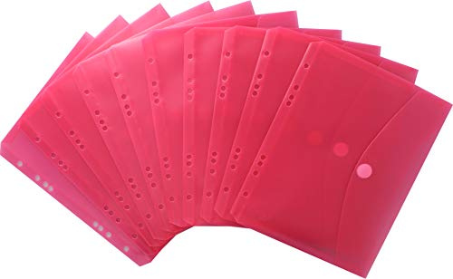 Dokumententaschen A5 quer PP rot Klett & EURO‑Lochung transparent 10Stk | Reißfeste 180 my PP‑Folie, sicherer Klettverschluss und 11‑facher Lochrand – ideal zum Sortieren und geschützten Aufbewahren