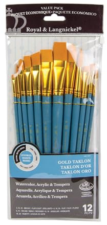 Royal and Langnickel RSET-9305 Taklon Variety Brush Set - Medium Gold (Pack of 12)