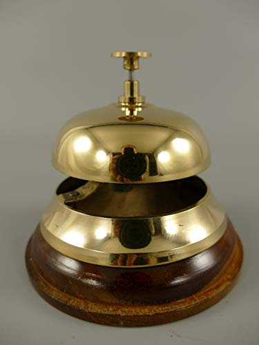 magicaldeco Tischklingel- Service- Tischgong-Hotelglocke, Messing auf Holz