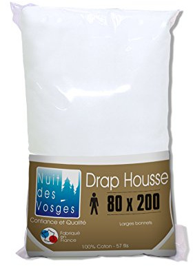 Nuit des Vosges 2094497 Cotoval Spannbettlaken Uni Baumwolle Weiss 80 x 200 cm