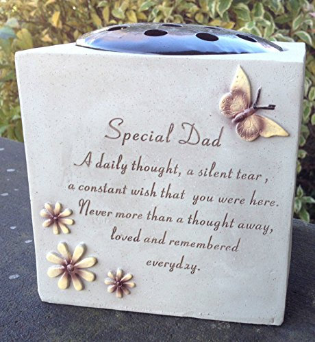 Special Dad - Grave Vase (Rose Bowl) with Butterfly and Flowers - Memorial Garden Graveside