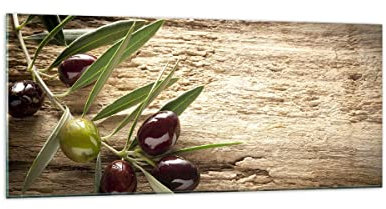 ARTTOR Decoracion Salon Oliva italia aroma dieta Vidrios decorativos 120x50cm Cuadro Sobre Vidrio Moderno Cocina Cuadros Pared Impresiones Impresión en Cristal Wall Art Prints Grande GAB120x50-2420