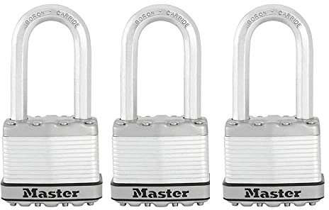 Master Lock M1XTRILH Magnum Heavy Duty Padlock with Key, 3 Pack Keyed-Alike