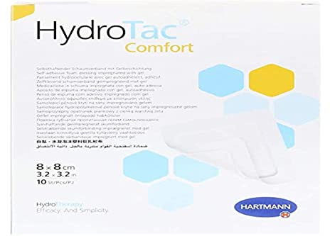 HARTMANN 6858108 HydroTac Comfort Hydrophile Schaumstoffverband, 8cm x 8cm, 10 Stück
