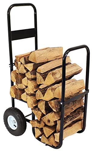Sunnydaze Metal Firewood Carrier with Wheels, 43” H, Black