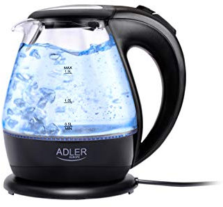 Adler AD-1224 - Hervidor de agua, 1,5 litros, cristal, color negro