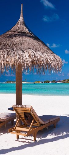 wandmotiv24 Türtapete Entspannung am Strand TT334 90x200cm Tapete Sonnenschirm Meer Ozean