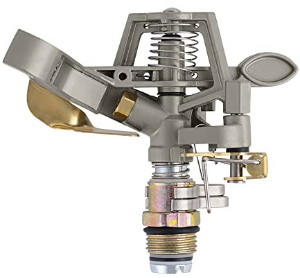 Jardibric - Arroseur Asperseur 30-360° en Métal Brossé - Portée de 10m à 11m, Arrosage Uniforme et Durable pour Votre Jardin, Résistant aux Conditions Extérieures