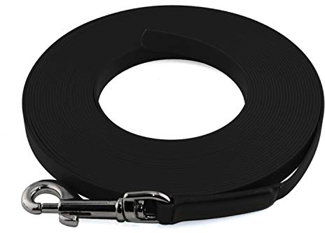 LENNIE Leichte BioThane Schleppleine, 13mm, Hunde 15-25kg, 5m lang, ohne Handschlaufe, Schwarz, genäht