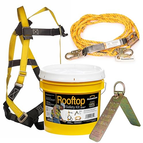 Guardian Fall Protection 00815 BOS-T50 Bucket of Safe-Tie - 5 Gallon Bucket, 50 ft. Vertical Lifeline Assembly, 5 Temper Reusable Anchor, Safety Harness Kit, Yellow