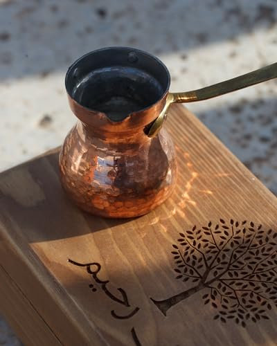 Soy Türkiye Cezve Ibrik, caffettiera araba/turca premium in rame massiccio, da 170 ml (2 tazze), fatta a mano e argentata
