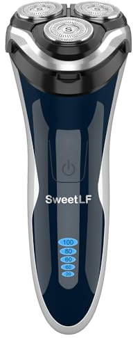 Electric Razor for Men, SweetLF 100% Waterproof Electric Shaver, Type C Rechargeable, Wet & Dry Rotary Shavers for Men with Pop up Trimmer, Corded and Cordless, Navy Blue