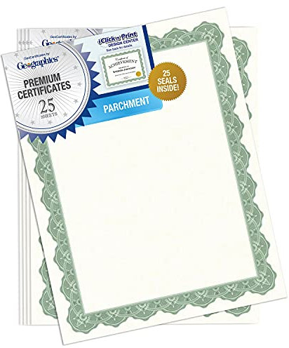 Geographics Optima Green Certificates with Foil Seals, 8.5 x 11 Inches, White Green, 25-Sheet Pack (39452) by Geographics