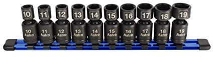 Astro Pneumatic Tool 78344 - Juego de 10 llaves de vaso de impacto universales sin pines de 3/8 pulgadas, métricos, color negro