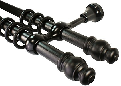 iso-design Gardinenstangen 2-läufig aus Holz schwarz lackiert mit 28 mm Durchmesser, 220 cm mittig geteilt