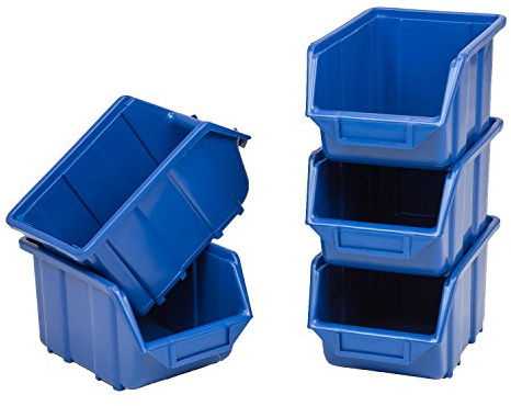 5 Stapelboxen Stapelboxen Lager Sichtlagerkiste Kunststoff PP 240x155x125 Gr. 2 blau