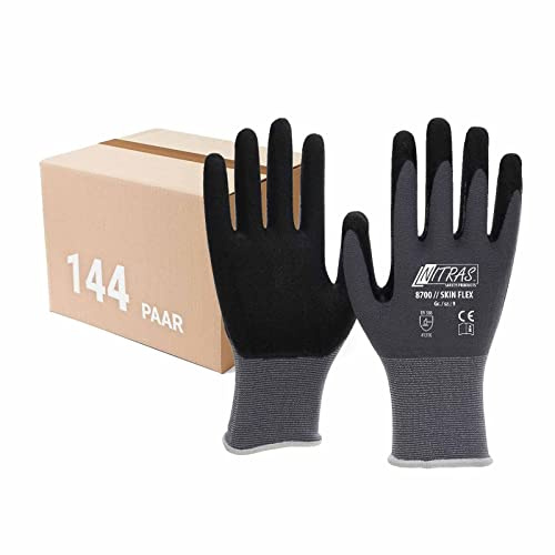 144 Paar NITRAS Skin-Flex Strickhandschuhe 8700 - hohes Tastempfinden, Montagearbeiten, hervorragender Nass- und Trockengriff Gr. 10